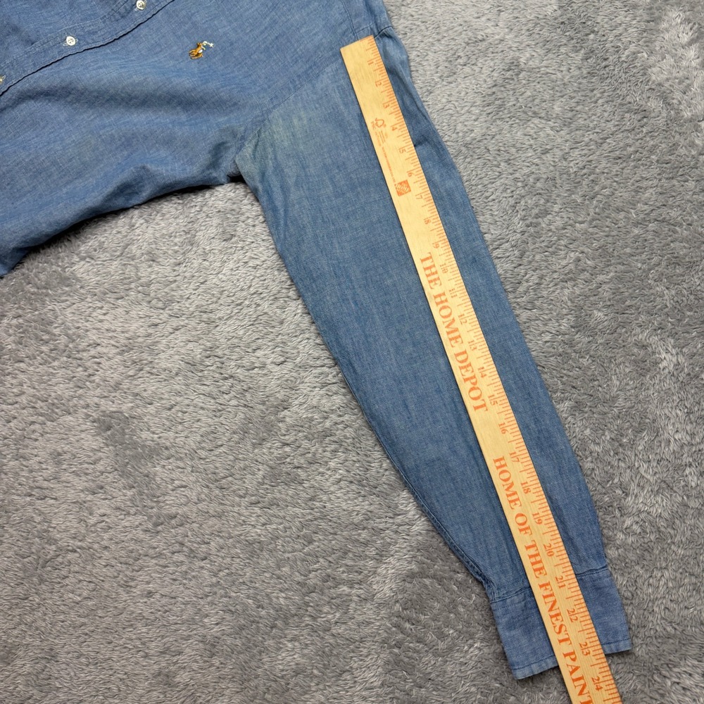 Vintage Polo Ralph Lauren Button Down Shirt Womens M Blue Chambray Pony 80s READ - Picture 11 of 12